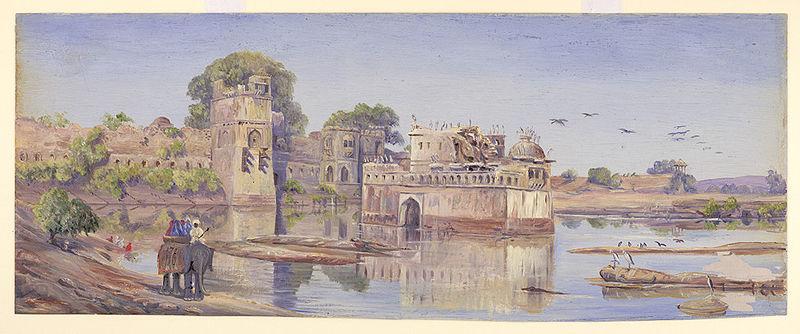 Marianne North palace in the fort in the midst of the tank oil painting picture